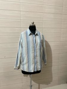 Oversized Striped Long Sleeve Button-Up Shirt