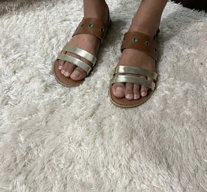 Steve Madden Strappy Brown & Gold Sandals