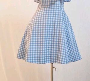 y2k Blue Gingham Off-Shoulder Dress