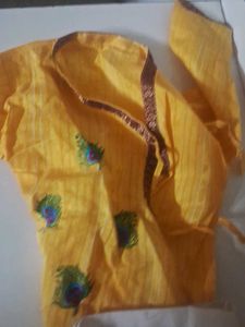 Yellow Kurta with Peacock Embroidery