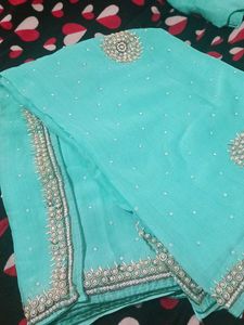 Embroidered Teal Saree
