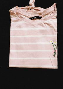 Striped pink Top with Floral Detail