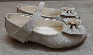 Sparkly Silver Mary Jane Shoes with Bow
