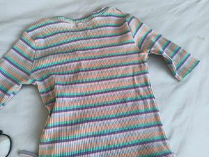 Striped Ruched Tie-Front Top