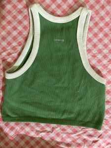 Green Ribbed Crop Tank Top