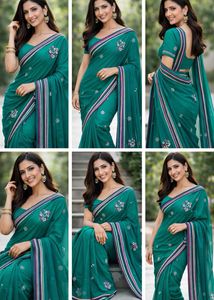 Elegant Emerald Green Embroidered Saree