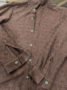 Brown Textured Button-Up Top