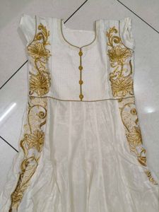 Elegant White &amp; Gold Embroidered Gown