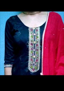 Beautiful Navy Blue Kurta Set with Red Dupatta 💗�