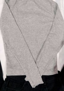 Grey Ribbed Top with Lace Detail