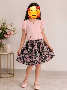 Cute Pink Top & Floral Skirt Set