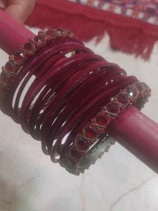Red Velvet Bangles with Embellishments