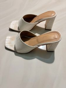 Stylish White Block Heel Mules
