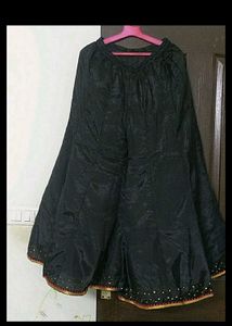 Red Embroidered Kurta With Black Skirt