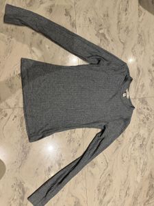 Grey Ribbed Long Sleeve Top