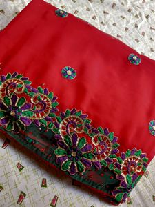 Red Embroidered Saree