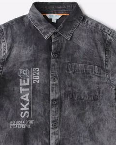 Grey Washed Denim Shirt for boys