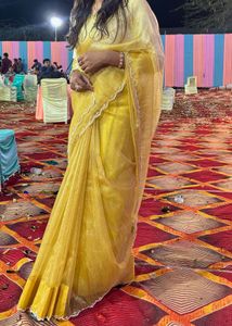 Beautiful Yellow Saree with Embroidered Blouse