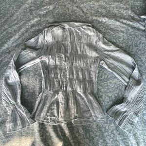 BERSHKA ICE BLUE BELL SLEEVE TOP