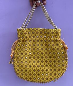 Embellished Yellow Potli Bag