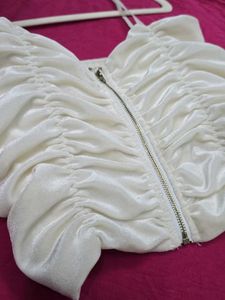 Ruched Zip Front Crop Top