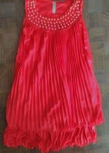 Coral Pleated Mini Dress