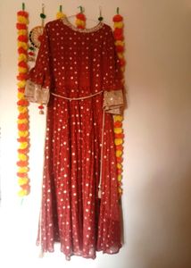 Golden And Rust Brown Anarkali Kurti
