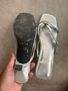 Silver Strappy Square Toe Sandals