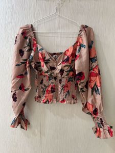 Floral Smocked Long Sleeve Crop Top
