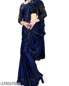 Stunning Blue Party Wear frill Saree