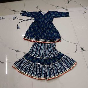 Blue Printed Kurti with Sharara Set