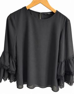 Elegant Black Bell Sleeve Lace Top