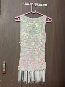 Sparkling Sequin Fringe Top free size