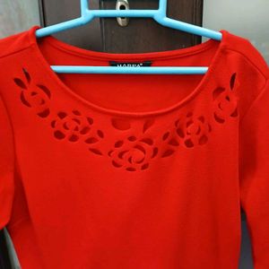 Red Peplum Top With Attractive Detailiing XL Siz