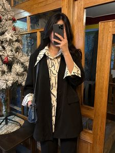 Chic Black Blazer with attached  Printed Shirt