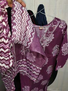 Purple Kurta Set with Zigzag Print