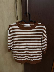 Mango Loose-Fit Striped Cropped T-Shirt