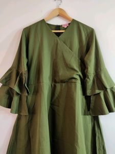 Women Moss Green Short Dress