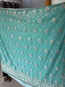 Turquoise Floral Saree