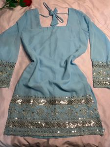Beautiful Blue Embellished Kurta Set