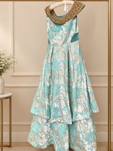 Stunning Teal Brocade Tiered Gown