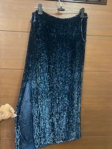 Sparkling Blue Skirt with slit chatpata sequins