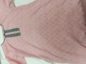 Pink Printed Kurta with Grey Neckline