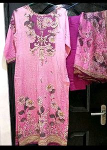 pink lawn cotton  suit set