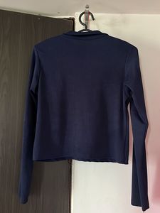 Navy Blue Collared Long Sleeve Top