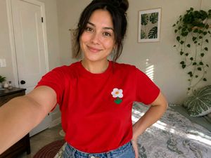 Red T-Shirt with Flower Design