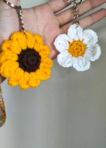 Handmade Crochet Sunflower and Daisy Keychains