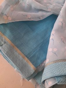 Georgette Light Blue Floral Print Saree