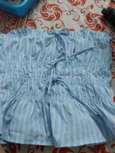 Blue & White Striped Smocked Tube Top