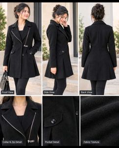 Pure  Black Trench women Coat
